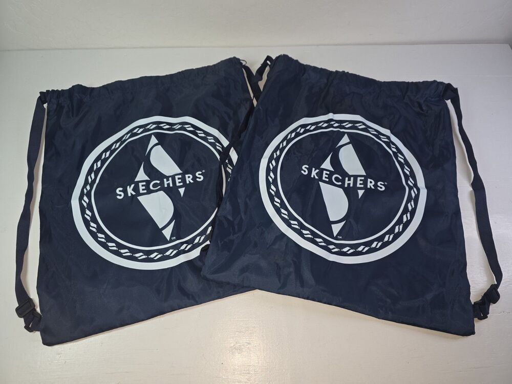 Skechers Nylon Drawstring Gym Shopper Tote Back Pack Navy Blue 2 PAK